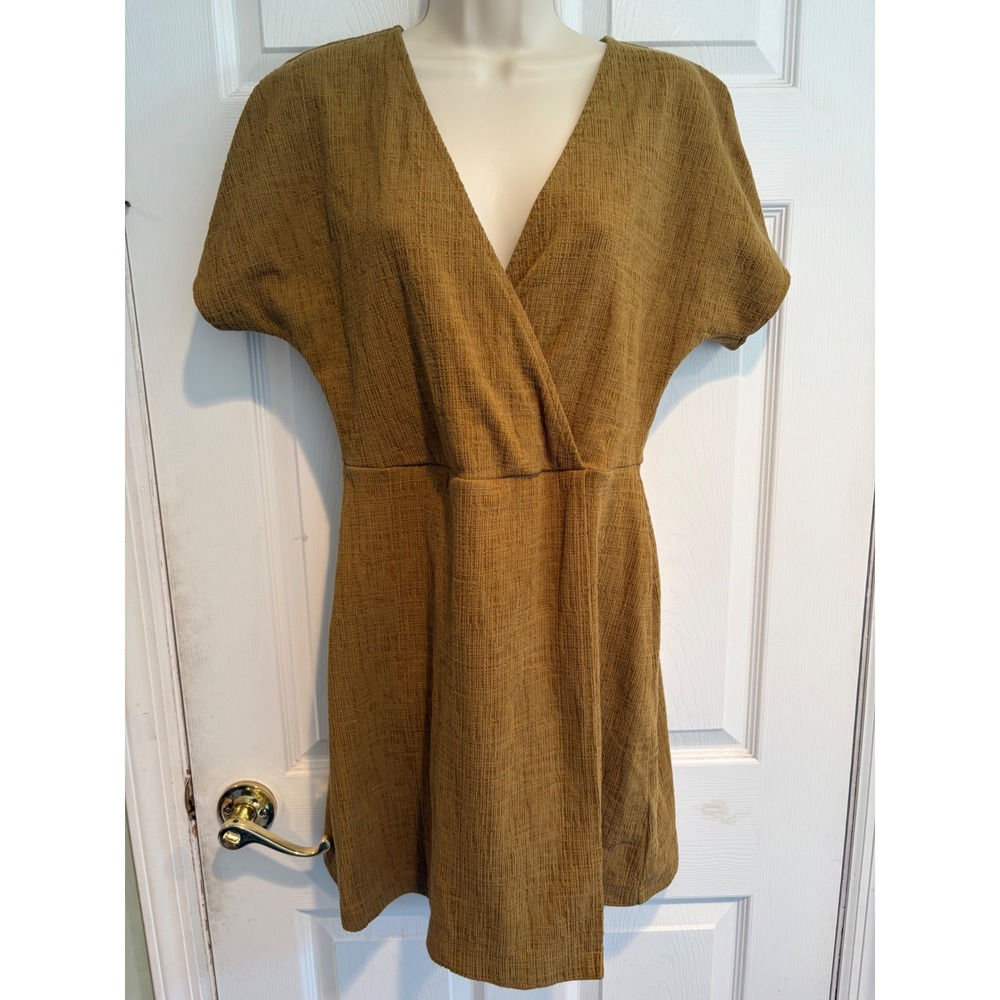 Madewell Texture & Thread Wrap Mini Dress Mustard Yellow AL717 Women M Boho Fall